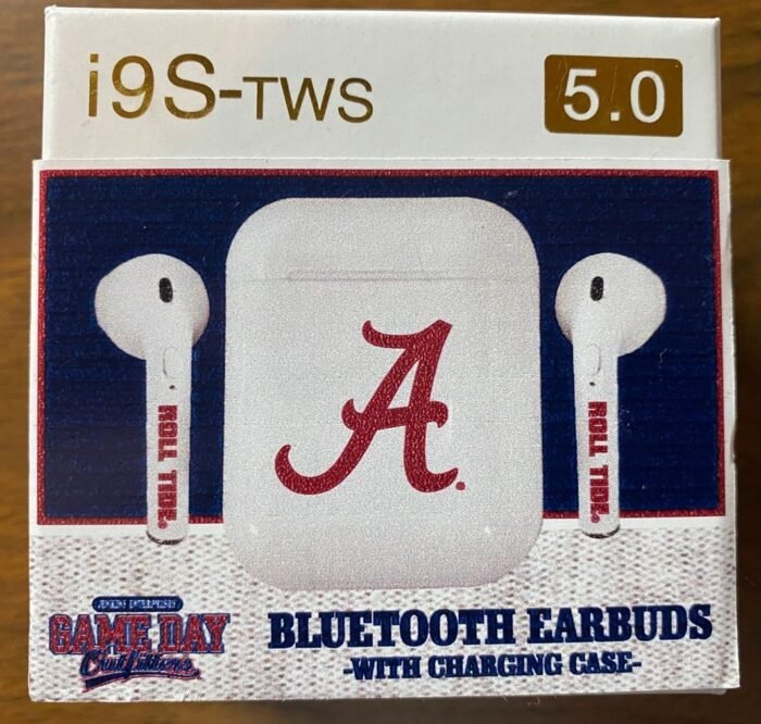 i9S-TWS Bluetooth Earbuds with Charging Case featuring the Alabama college football A.